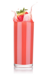 Wall Mural - Smoothies of strawberry in glass with splash