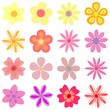 Set mit 16 einfachen Blumen in gelb, rosa, pink, orange und rot