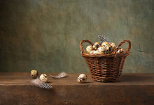 Still Life With Quail Eggs In A Basket
