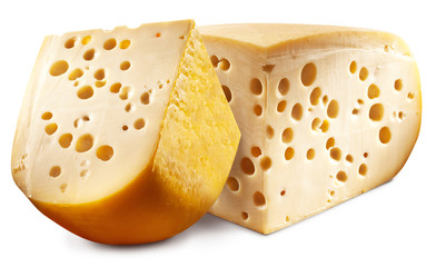 Wall Mural - Two pieces of Emmental cheese head.
