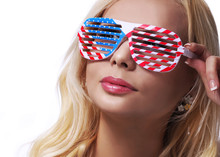 Blonde Girl With American Flags Sunglasses