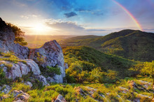 Green Mountain With Rainbow