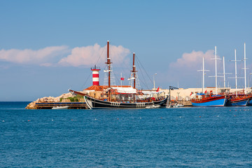 Wall Mural - Sailing ships on marina in Kemer, Turkey.