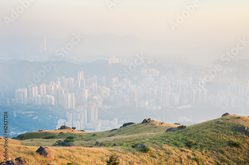Leinwand Poster Hong Kong-Luftverschmutzung, wie von den Kowloon-Hügeln gesehen