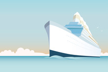 Retro Style White Cruise Ship On The Ocean