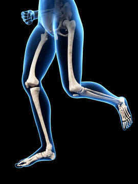 jogging woman with visible leg bones