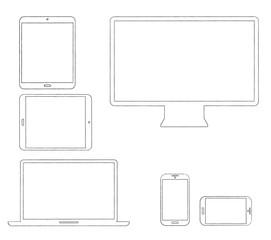 Aufkleber - Hand-drawn outlined modern electronic devices vector