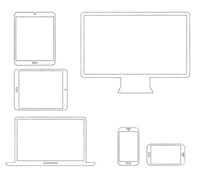 Hand-drawn outlined modern electronic devices vector
