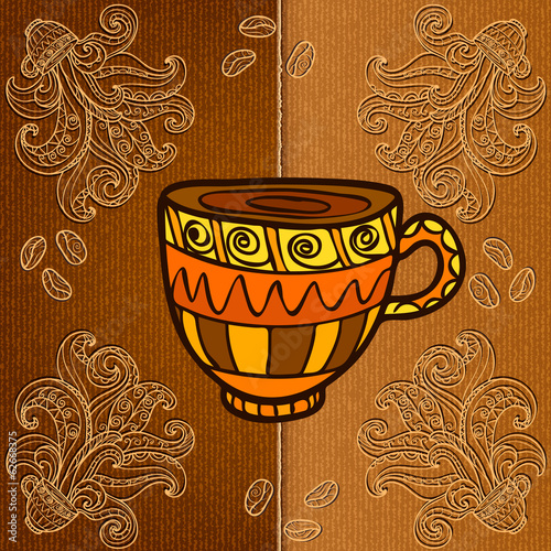 Obraz w ramie Cup of coffee with ethnic ornament