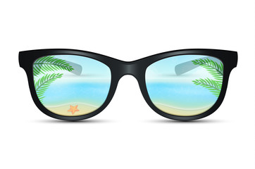 Summer sunglasses with beach reflection