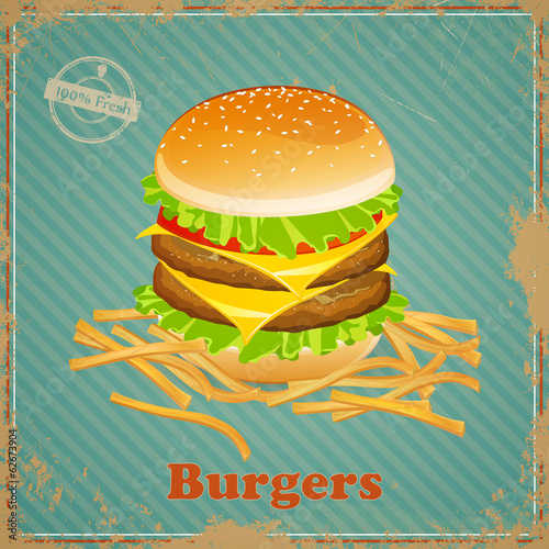 wektorowa-ilustracja-rocznika-burger-znak