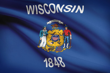 Wall Mural - Series of ruffled flags of US states. State of Wisconsin.