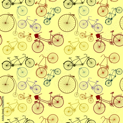 Obraz w ramie Background of seamless pattern with silhouettes of retro bike.