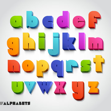3D alphabet colorful font style. Vector illustration.