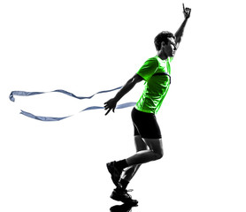 Wall Mural - young man sprinter runner running winner finish line silhouette