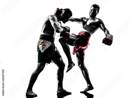 two men exercising thai boxing silhouette Фотошпалери