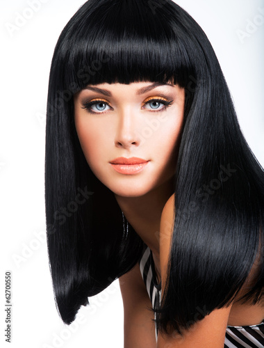 Beautiful Brunette Woman With Long Black Straight Hair