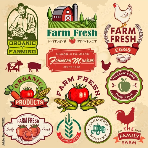 Foto Collection of vintage retro farm labels and design elements
