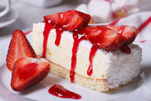 Delicate Strawberry Cheesecake With Coconut Closeup