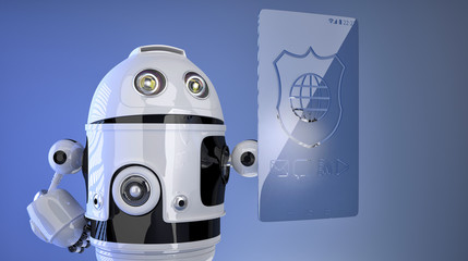 Aufkleber - Robot pressing virtual screen with shield icon