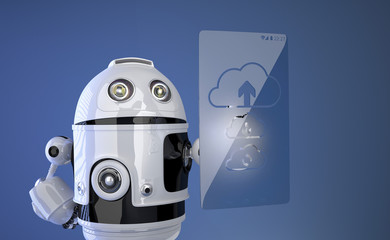 Aufkleber - Robot works with cloud computer