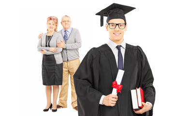 Canvas Print - College graduate and his proud parents