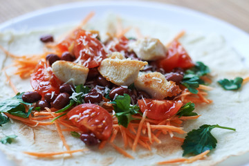 Wall Mural - salad with friead chicken and vegetables