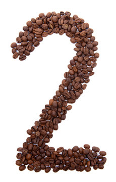 Number from coffee beans isolated on white
