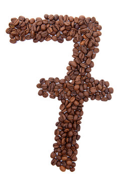 Number from coffee beans isolated on white