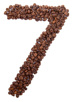 Number from coffee beans isolated on white