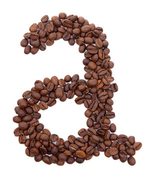 Alphabet from coffee beans isolated on white