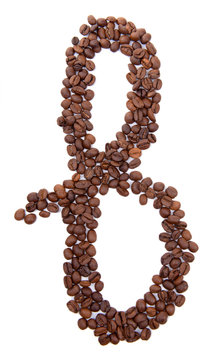 Alphabet from coffee beans isolated on white