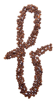 Alphabet from coffee beans isolated on white