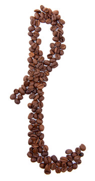 Alphabet from coffee beans isolated on white