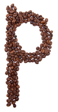 Alphabet from coffee beans isolated on white