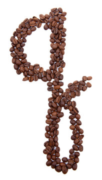 Alphabet from coffee beans isolated on white