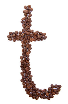 Alphabet from coffee beans isolated on white