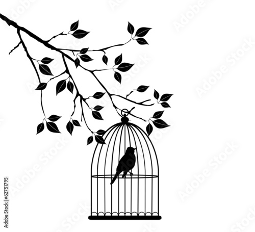 Fototapeta na wymiar vector bird in a cage in the tree