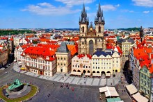 Aerial view over Old Town Square, Prague, Czech Republic
