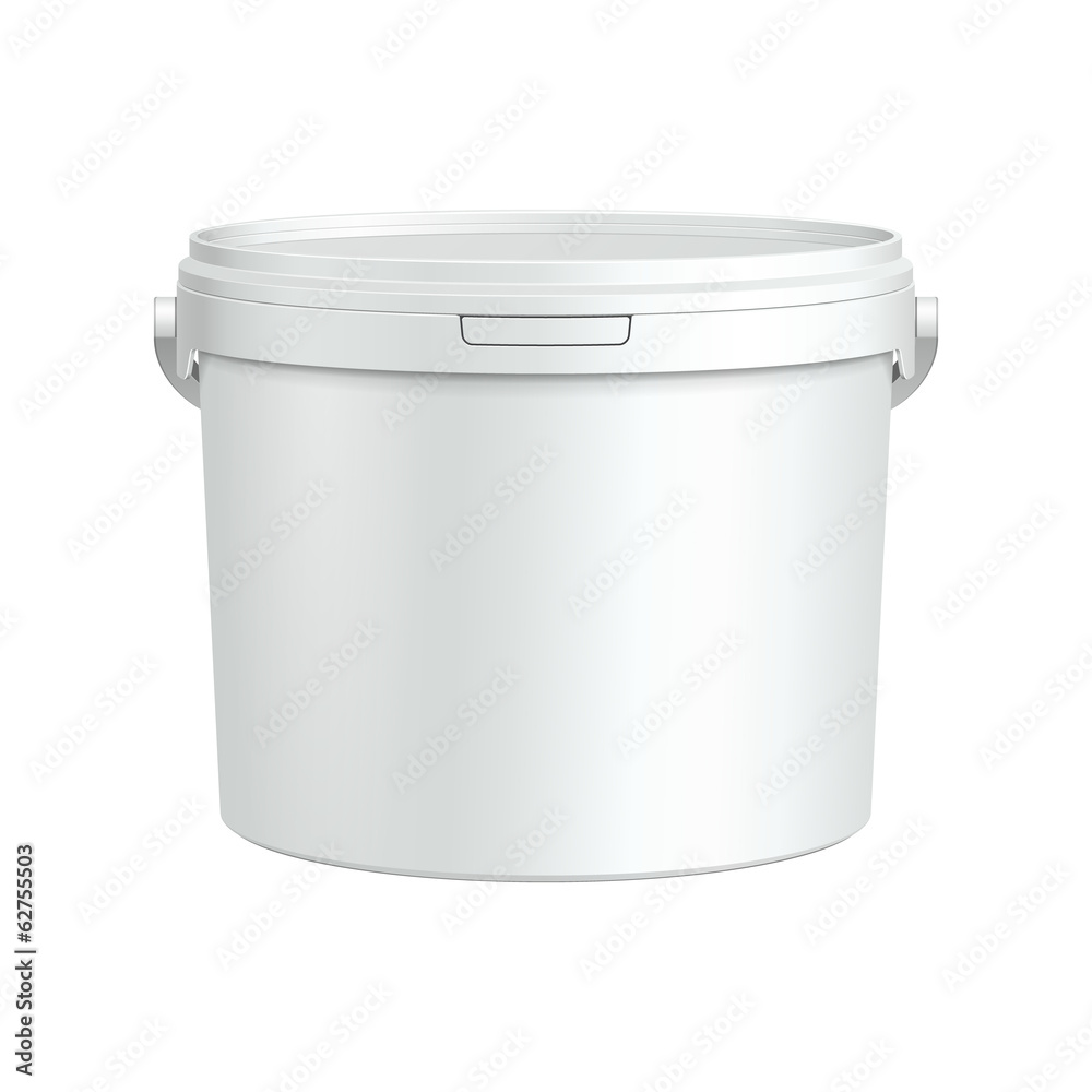 White Tub Paint Plastic Bucket Container. - obrazy, fototapety, plakaty 