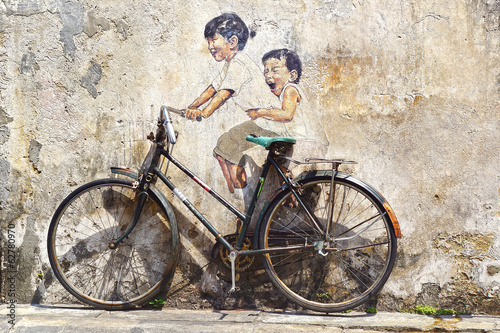 Obraz w ramie "Little Children on a Bicycle" Mural.