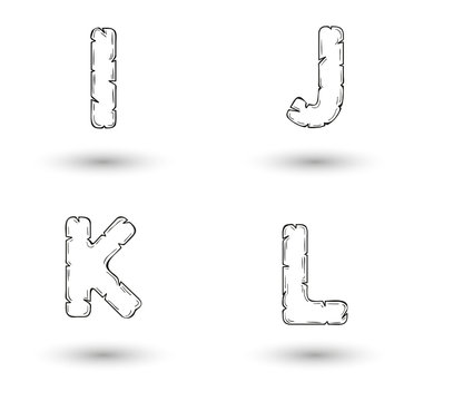 sketch jagged alphabet letters, I, J, K, L