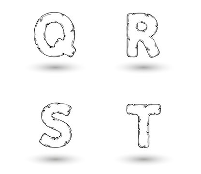 sketch jagged alphabet letters, Q, R, S, T