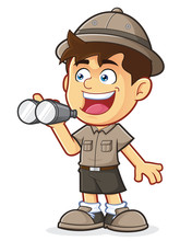 Boy Scout Or Explorer Boy With Binoculars