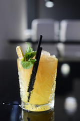 Cocktail with ice, mint and lime