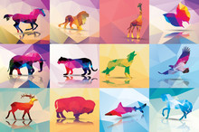 Collection Of Geometric Polygon Animals, Patter Design, Vector