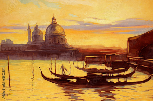 Obraz w ramie decline to venice, painting, illustration