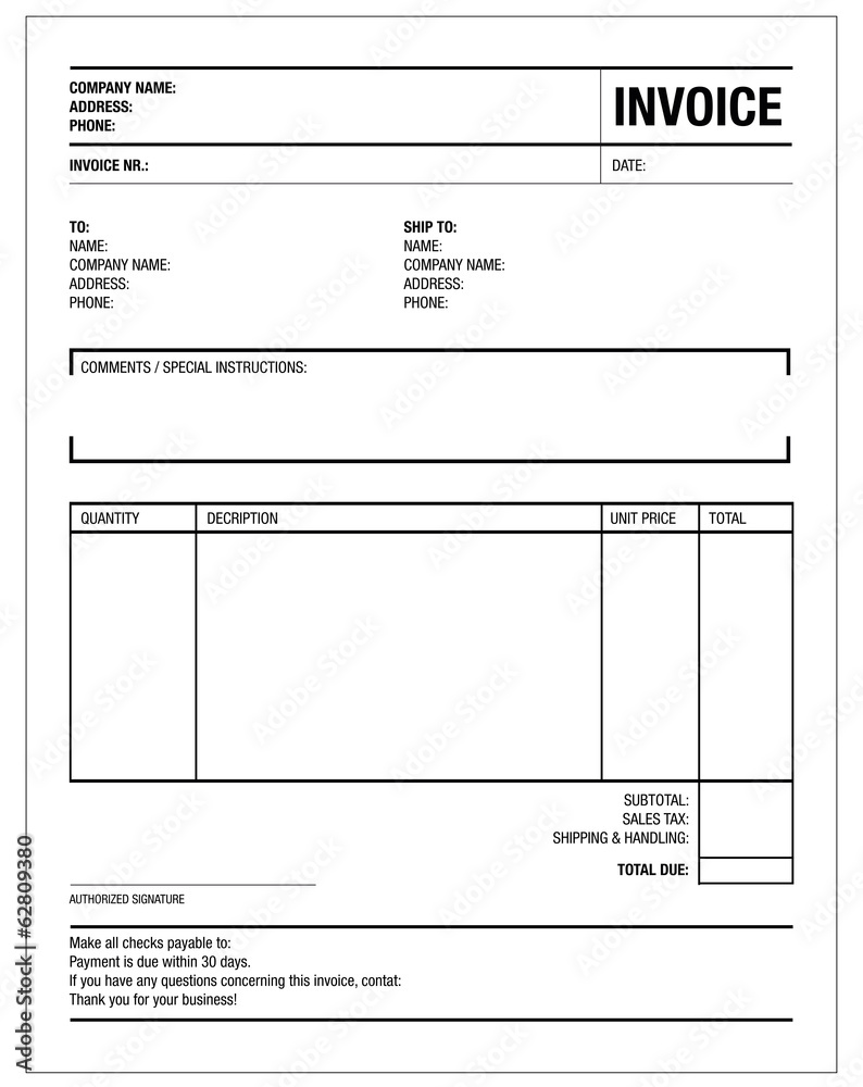 stock-vektorgrafik „template of unfill paper tax invoice form