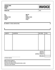 template of unfill paper tax invoice form