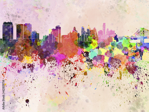 philadelphia-skyline-in-watercolor-background